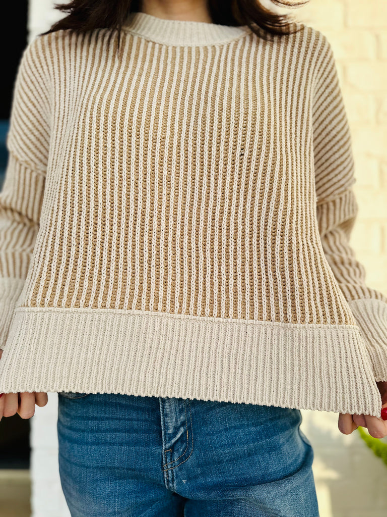 Tulsa Two Toned Casual Striped LS Sweater