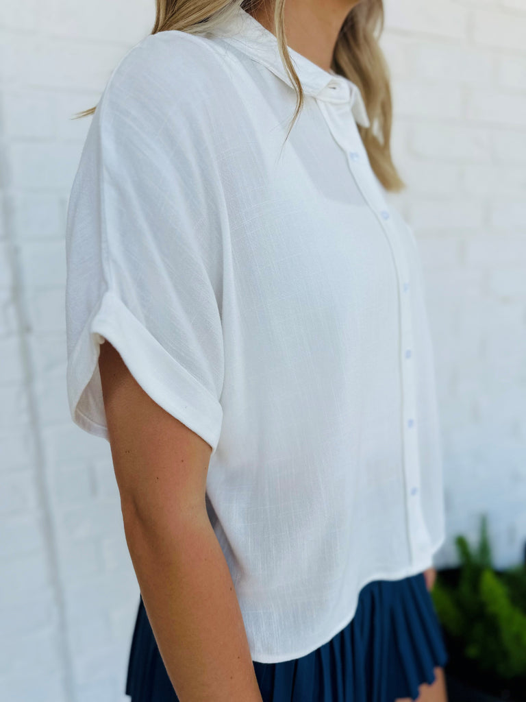 Poppy Cropped Button Up Top