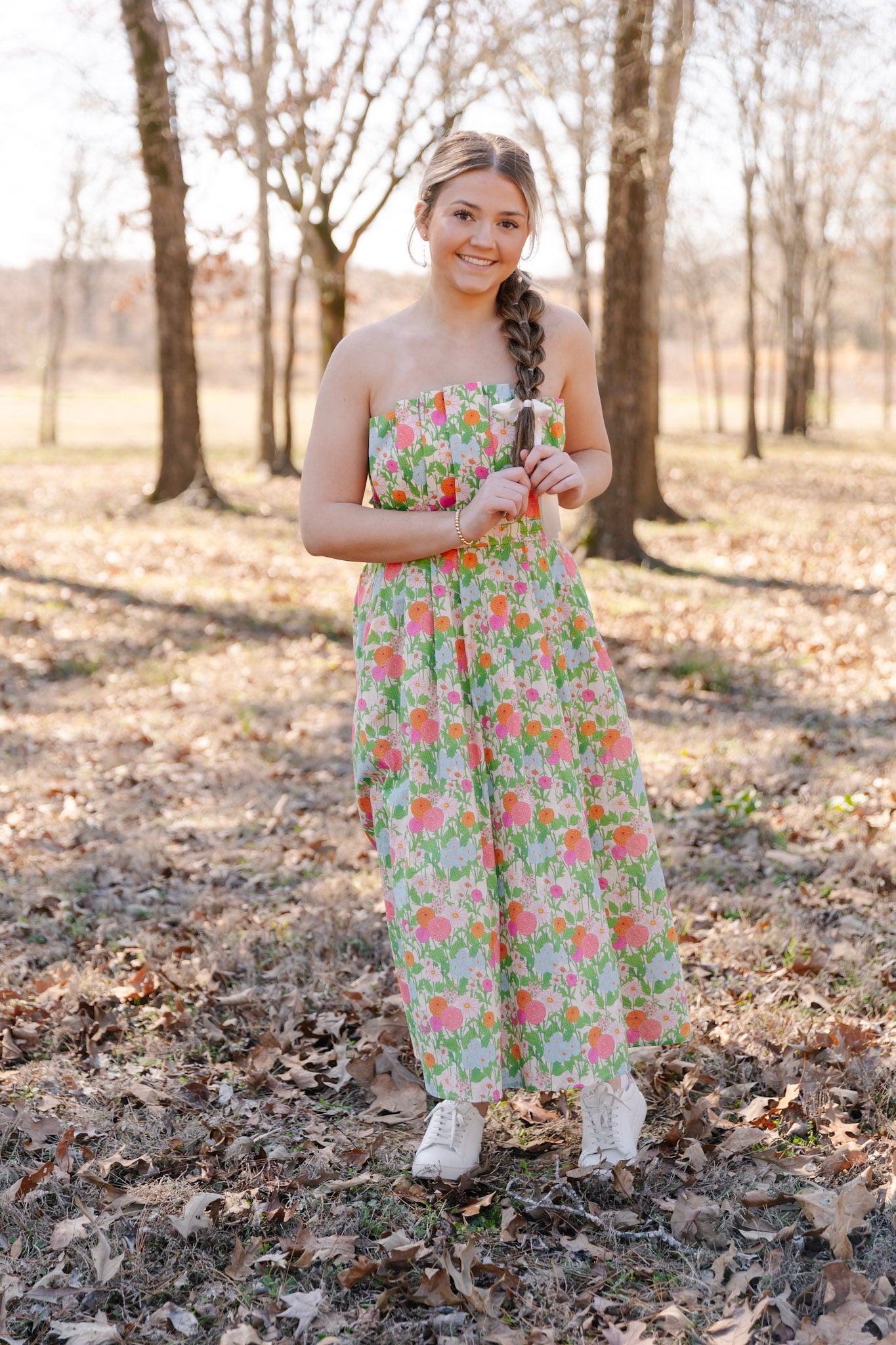 Back In Bloom Strapless Pleated Maxi Dress