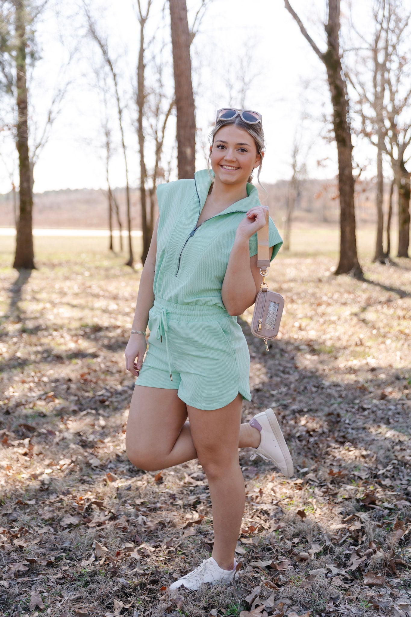 Minty Sweet 1/4 Zip Ribbed Romper