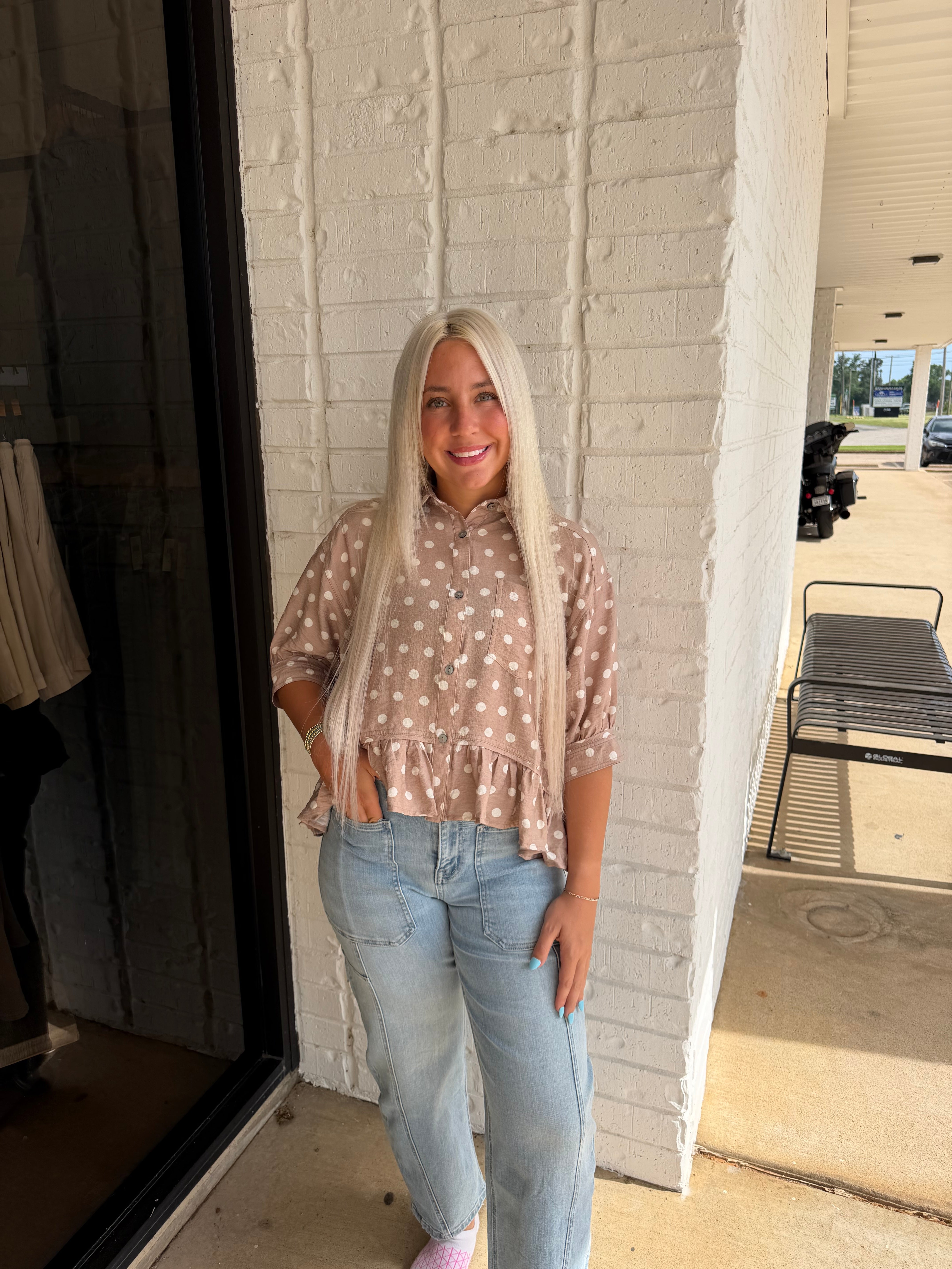 Brooke Polka Dot Button Up Flowy Shirt