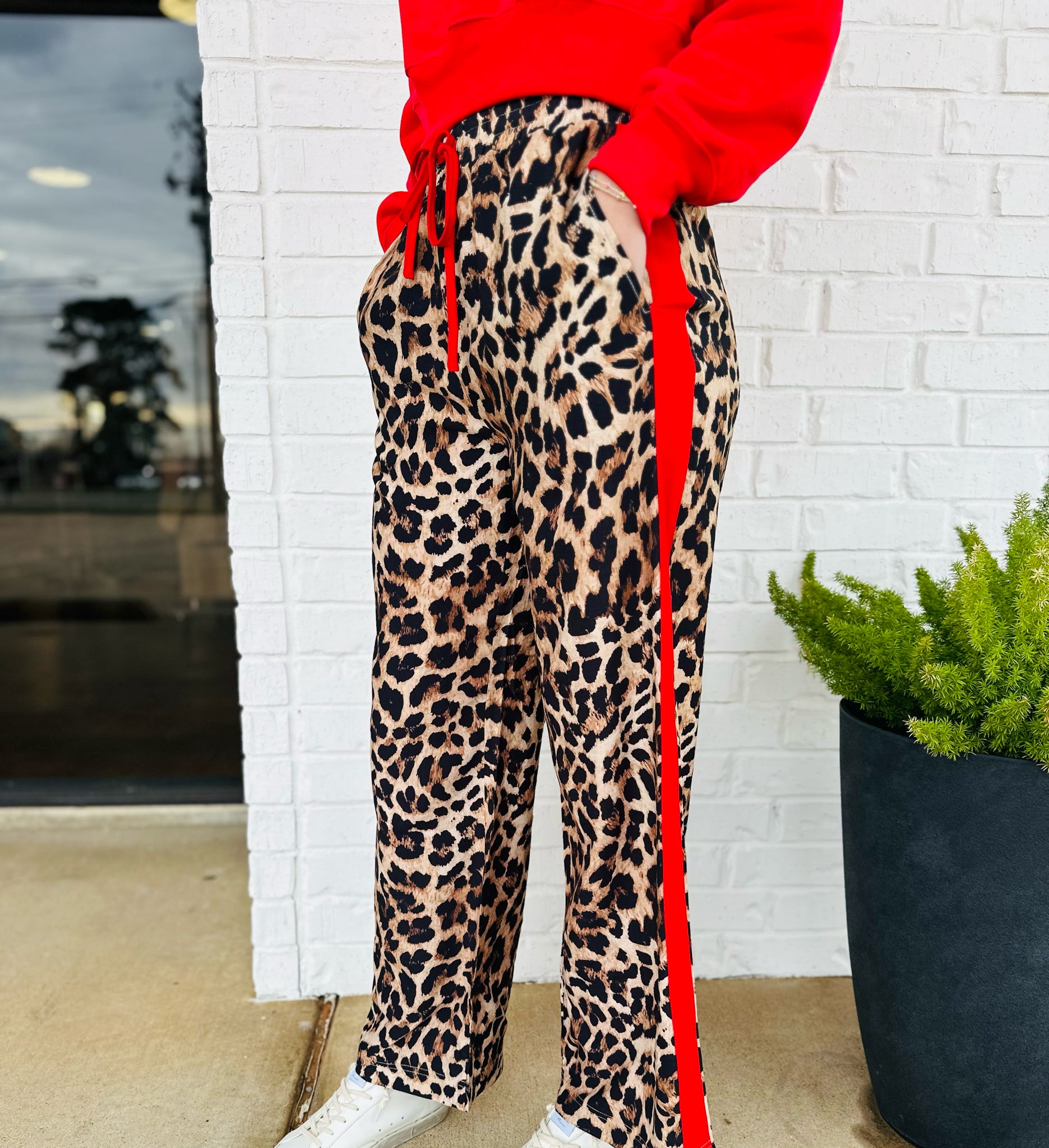 Leopard Track Pants with Side Stripe