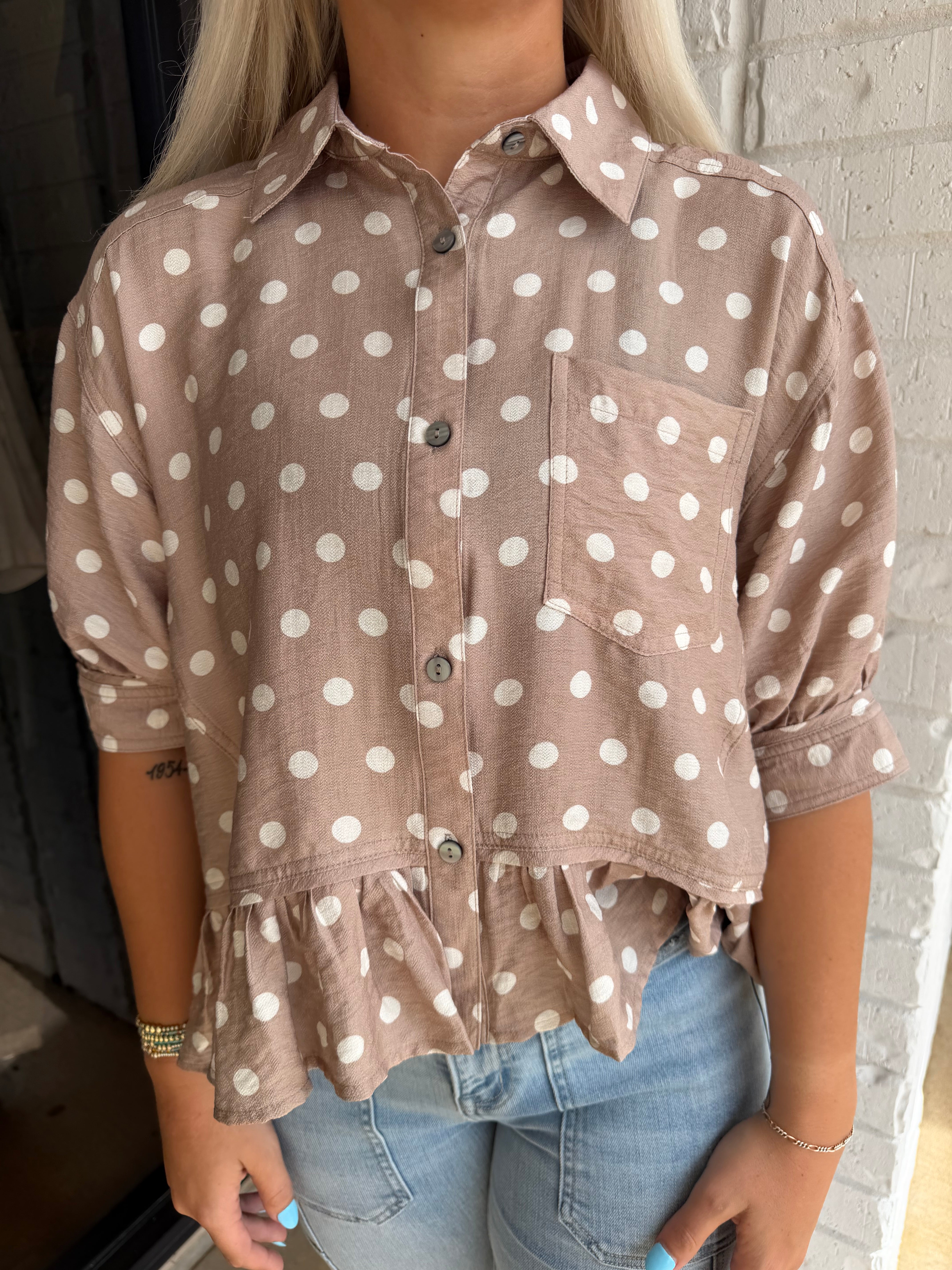 Brooke Polka Dot Button Up Flowy Shirt
