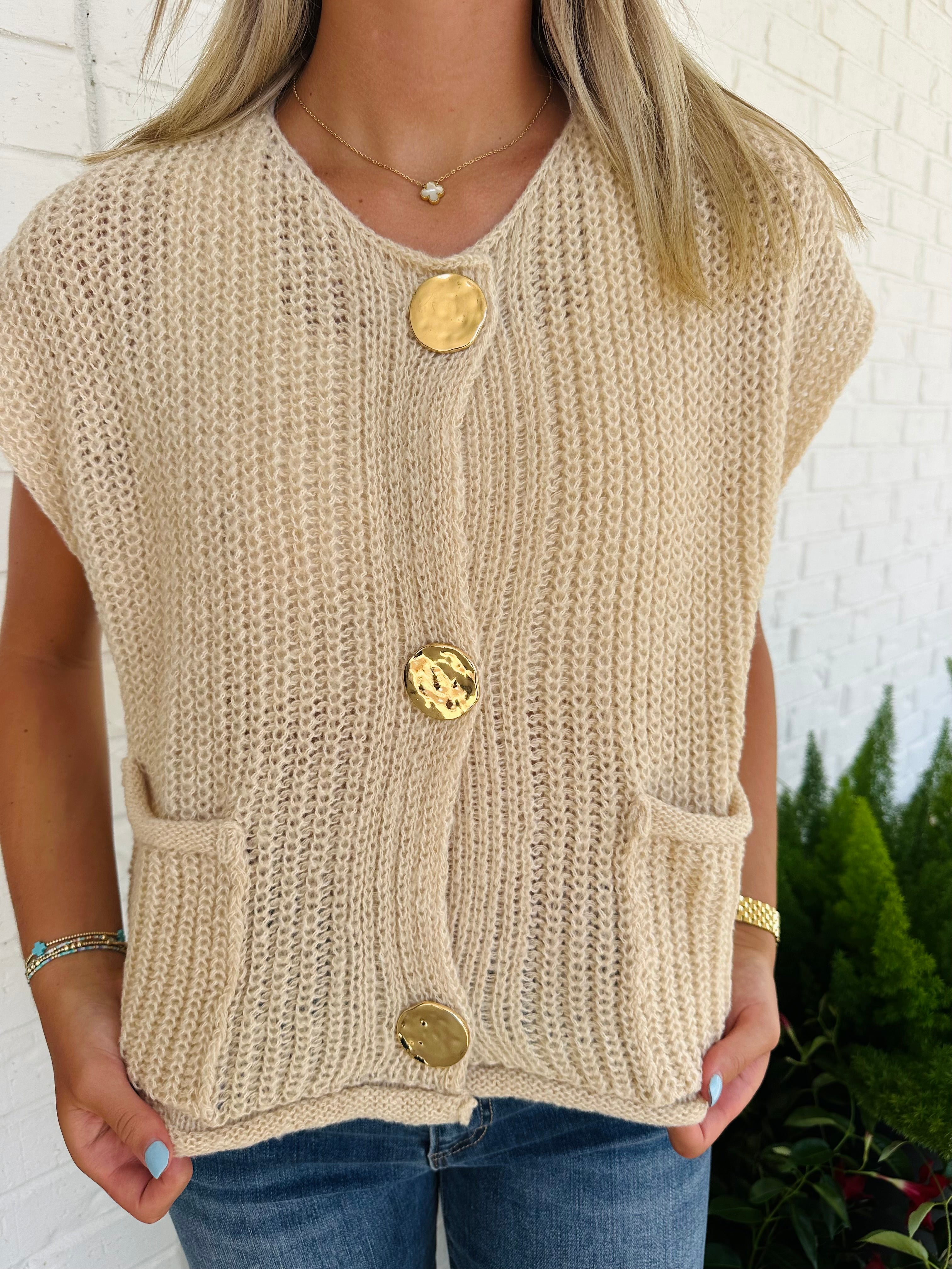 Bonita Big Metal Button Relaxed Sweater Vest