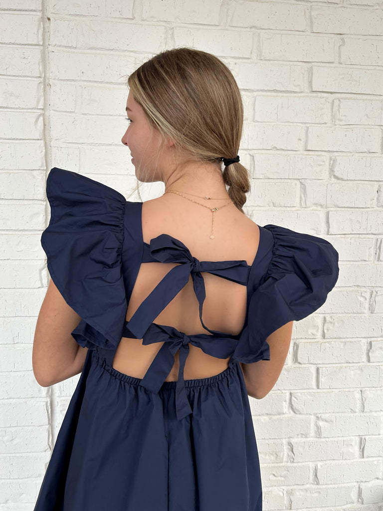 Ruffle Mini Dress w/Tie Back Detail