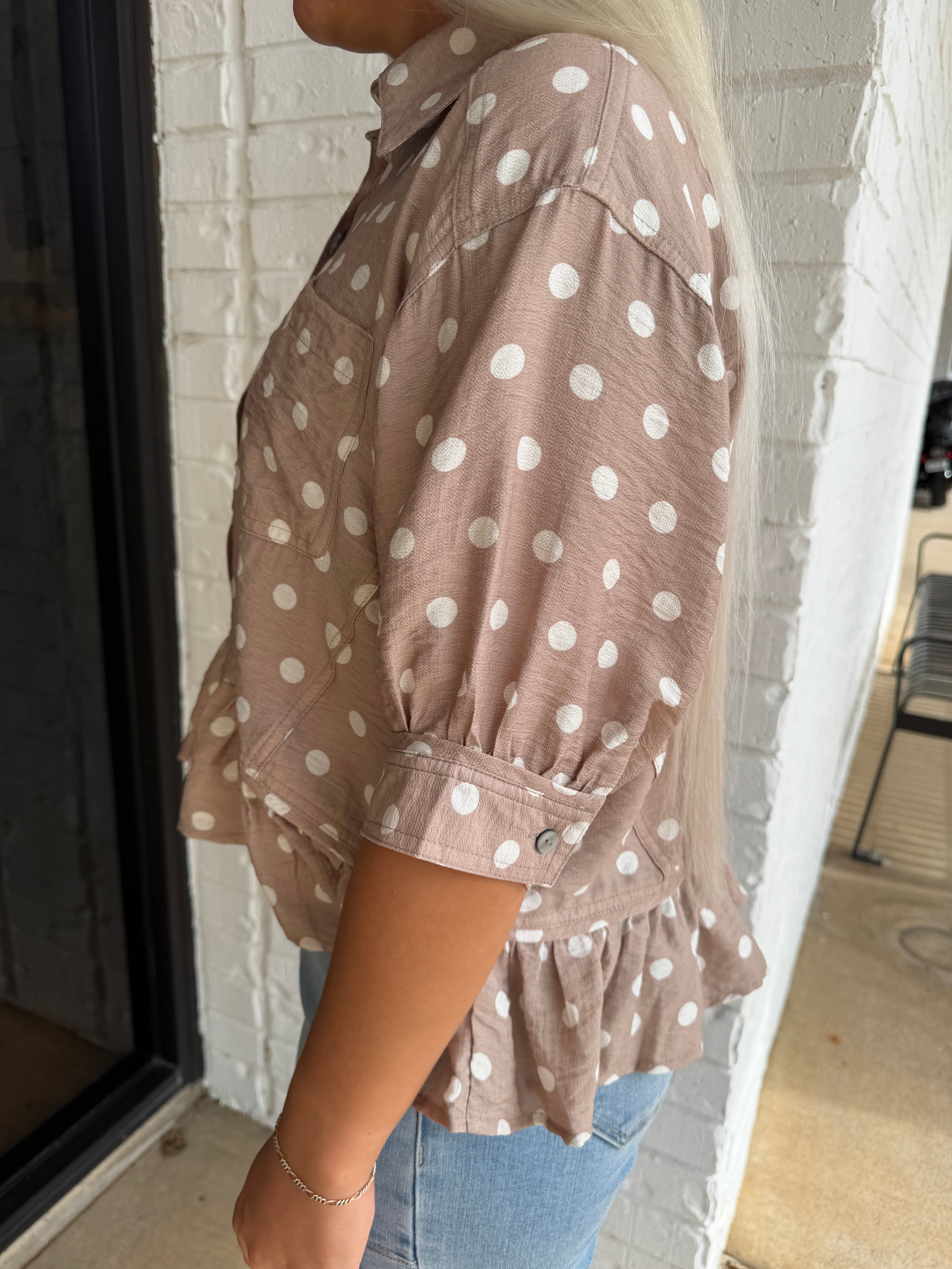 Brooke Polka Dot Button Up Flowy Shirt