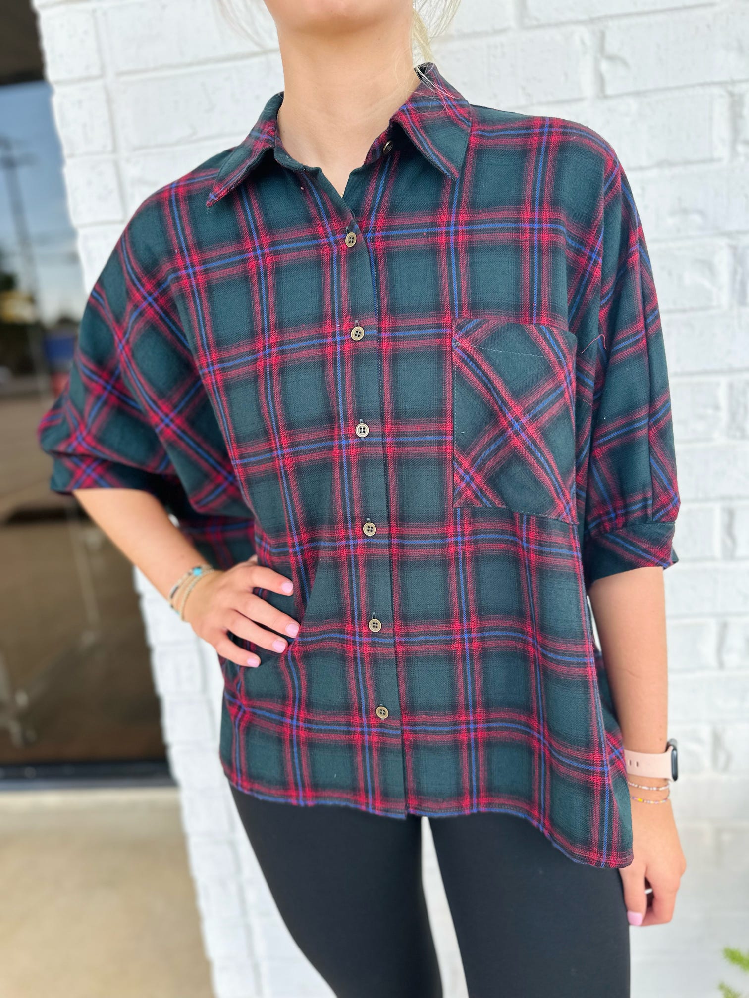 Regina Oversized Plaid SS Light Flannel Top